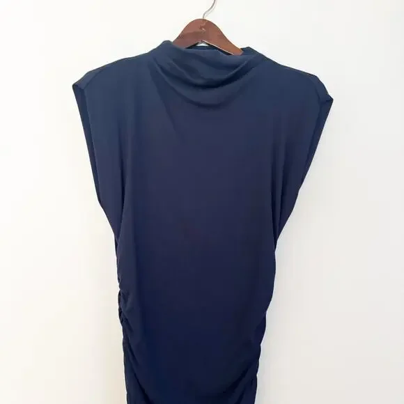 ANTHROPOLOGIE Michael Stars Gia Ribbed Power Shoulder Dress Navy Blue Medium M - Picture 5 of 8